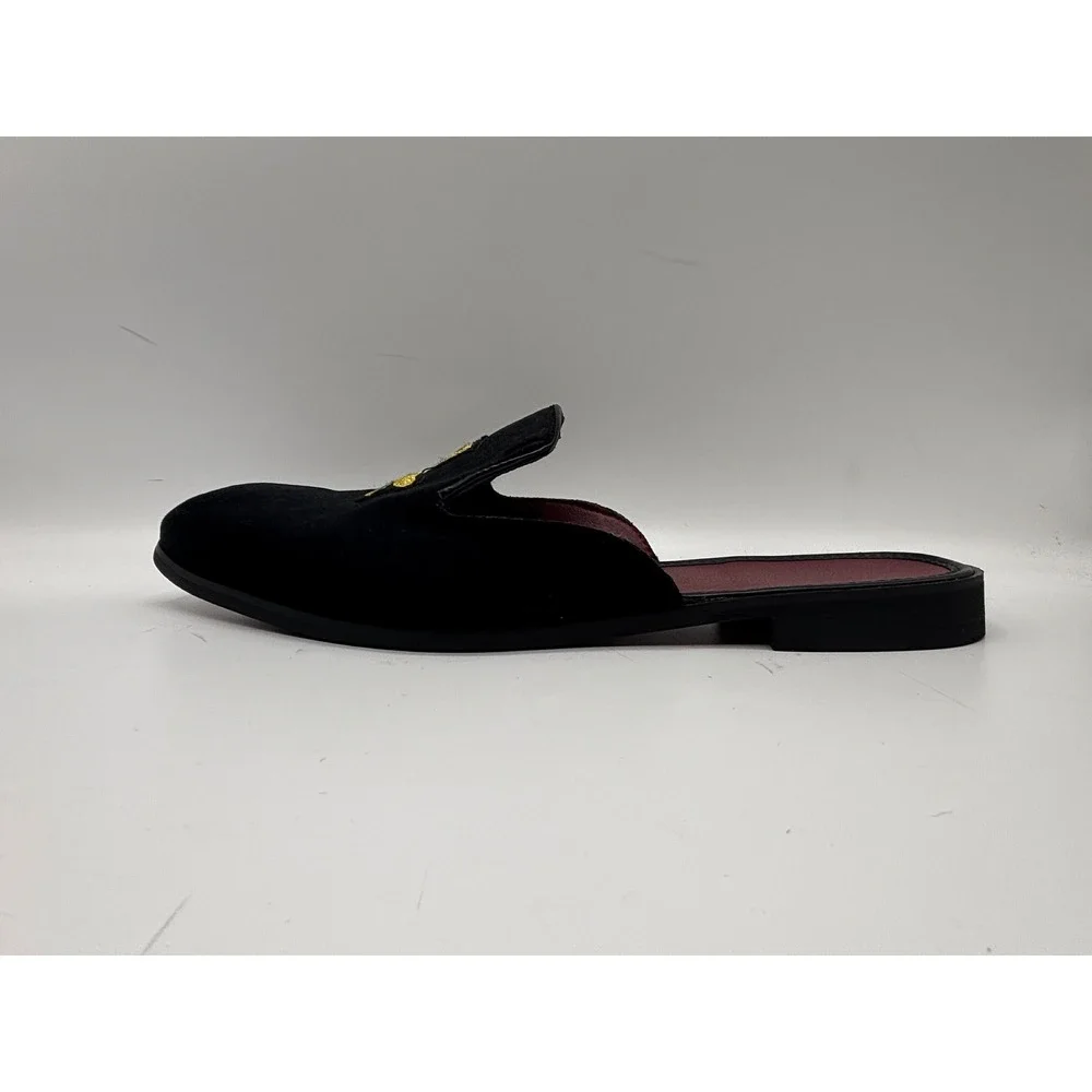 Black Velvet Bee Embroidered Slip-On Mule Loafers Slippers Men's Luxury Size 12